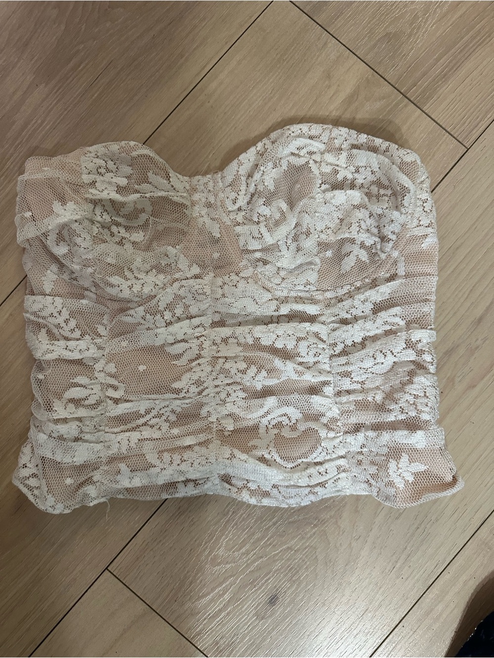 Lace Overlay Strapless Camisole in Nude and White